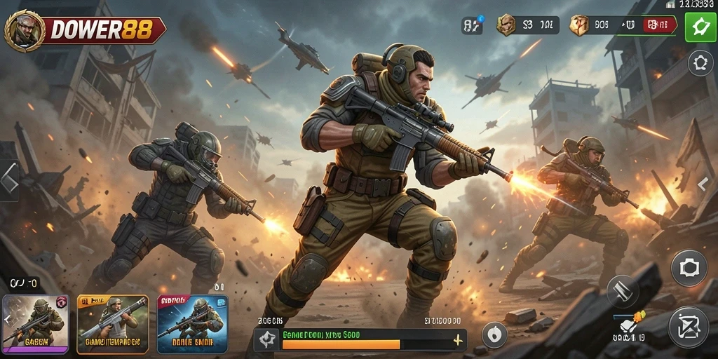 Tampilan gameplay DOWER88 dengan pertempuran yang intens dan grafis menakjubkan.