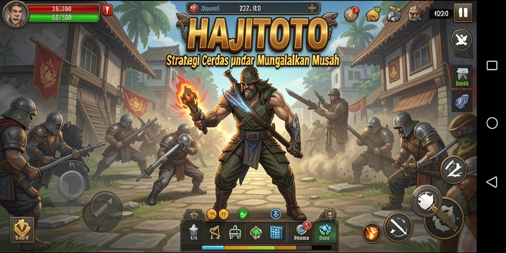 Screenshot gameplay HAJITOTO, menampilkan strategi dalam pertempuran.