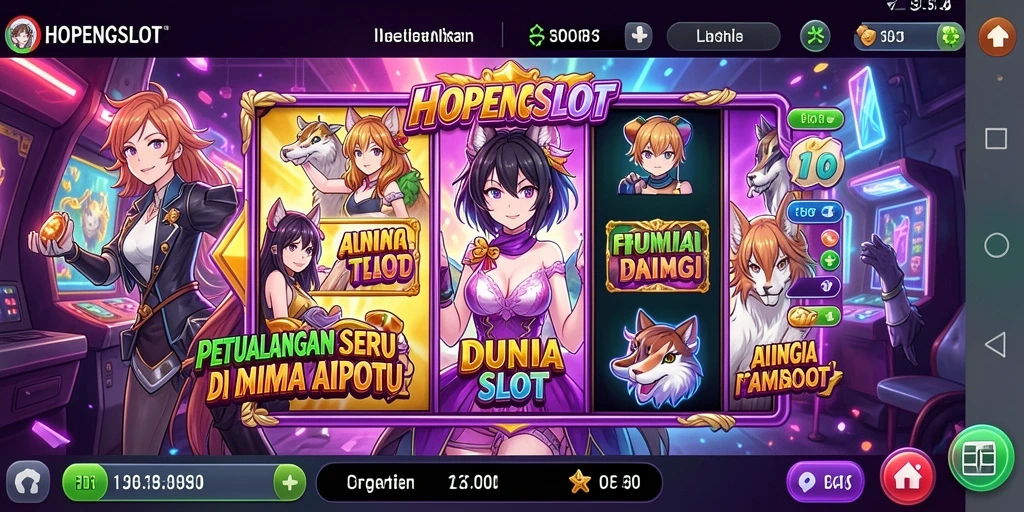 Screenshot gameplay HOPENGSLOT dengan berbagai karakter anime ikonik.