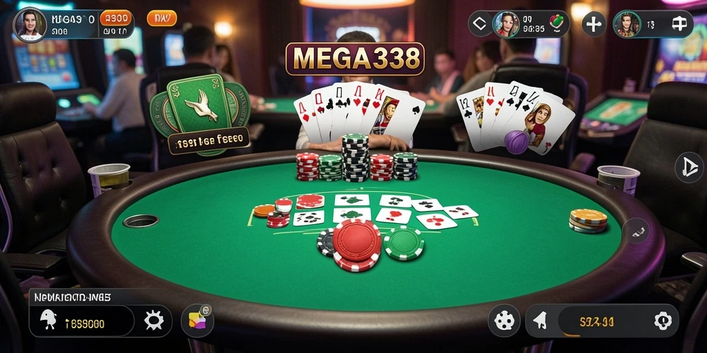 Screenshot gameplay MEGA338 yang menampilkan aksi seru Poker.