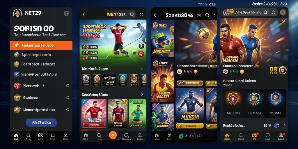 Screenshot NET29 menampilkan antarmuka aplikasi Sportsbook yang menarik dan informatif.